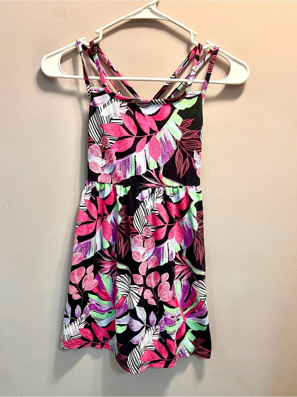 Girls' Tropical Print One-Piece Dress